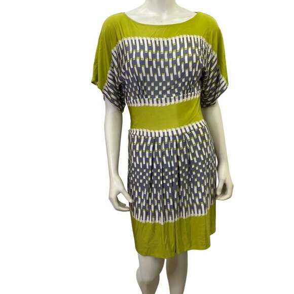 BCBG Maxaria Lime & Gray Geometric Pattern Short Sleeve Dress S - Picture 1 of 7